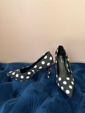 Call It Spring Polka Dot Pointed Toe Pumps - Black and White